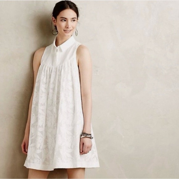 Anthropologie HD in Paris Shirt Swing Dress Size M White Mesh Lace - Picture 2 of 9